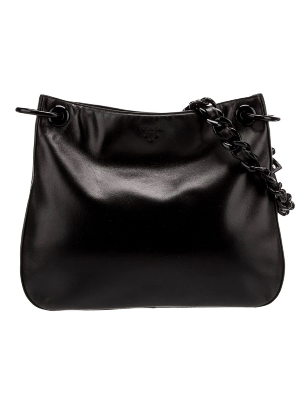 Prada Black Leather Shoulder Bag with Chain-Link Strap